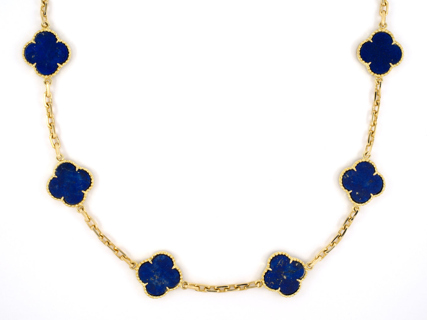 45256 - SOLD - Gold Lapis Clover Design Ornament Necklace