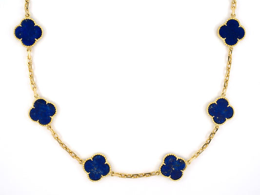 45256 - SOLD - Gold Lapis Clover Design Ornament Necklace