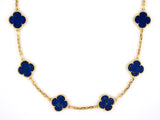 45256 - Gold Lapis Clover Design Ornament Necklace