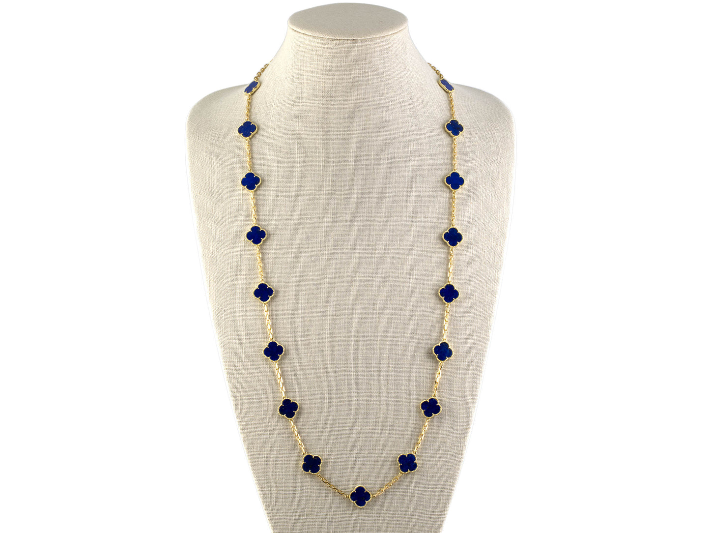 45256 - SOLD - Gold Lapis Clover Design Ornament Necklace