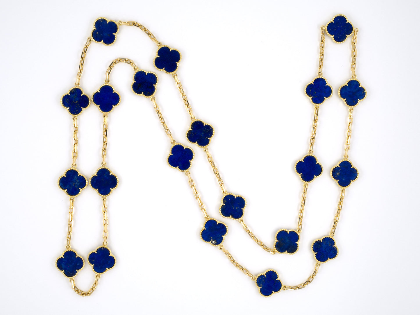 45256 - SOLD - Gold Lapis Clover Design Ornament Necklace