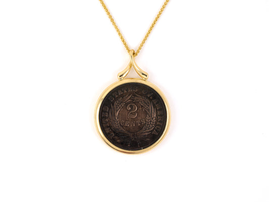 45257 - 1866 Gold .02 Cents United States Coin Pendant Necklace
