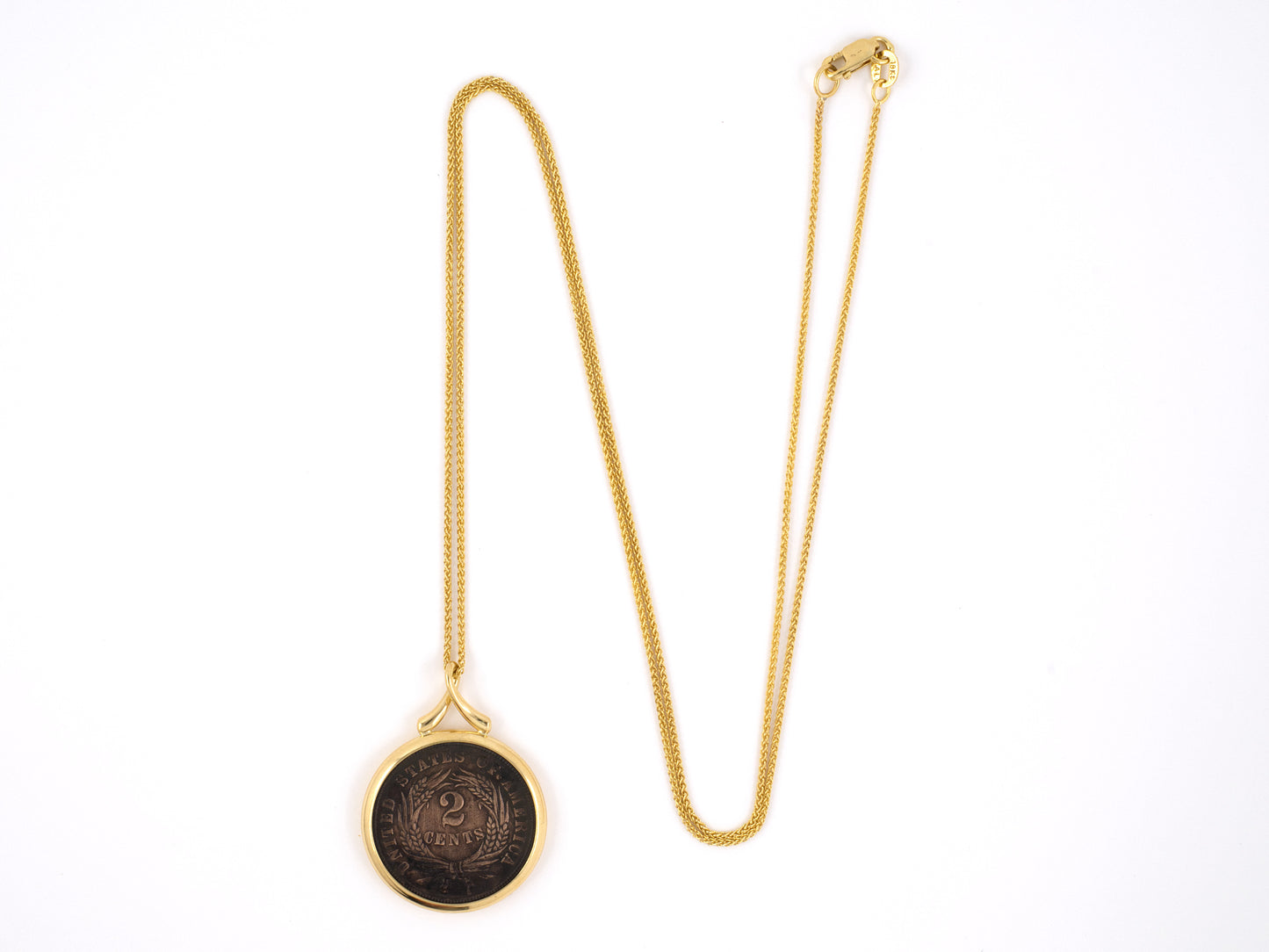 45257 - 1866 Gold .02 Cents United States Coin Pendant Necklace