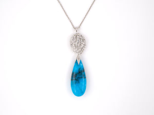 45260 - Platinum Gold Turquoise Diamond Dangle Drop Pendant Necklace