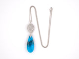 45260 - Platinum Gold Turquoise Diamond Dangle Drop Pendant Necklace
