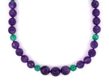 45263 - Art Deco Clasp Platinum Rose Cut Diamond Green Onyx Clasp With Amethyst Green Onyx Bead Necklace