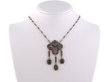 45265 - SOLD - Circa 1950 Silver Gold Diamond Emerald Cluster Drop Necklace