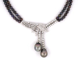 45268 - Gold Diamond South Sea Tahitian Pearl Drop 2 Strand Necklace