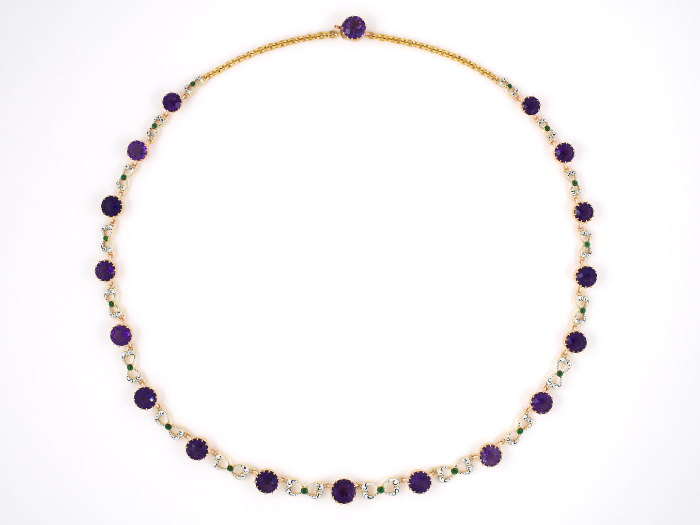 45269 - Victorian Gold Amethyst Enamel Bow Design Necklace