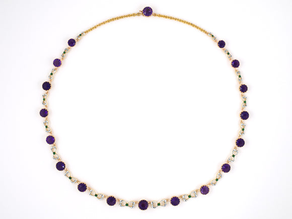 45269 - Victorian Gold Amethyst Enamel Bow Design Necklace