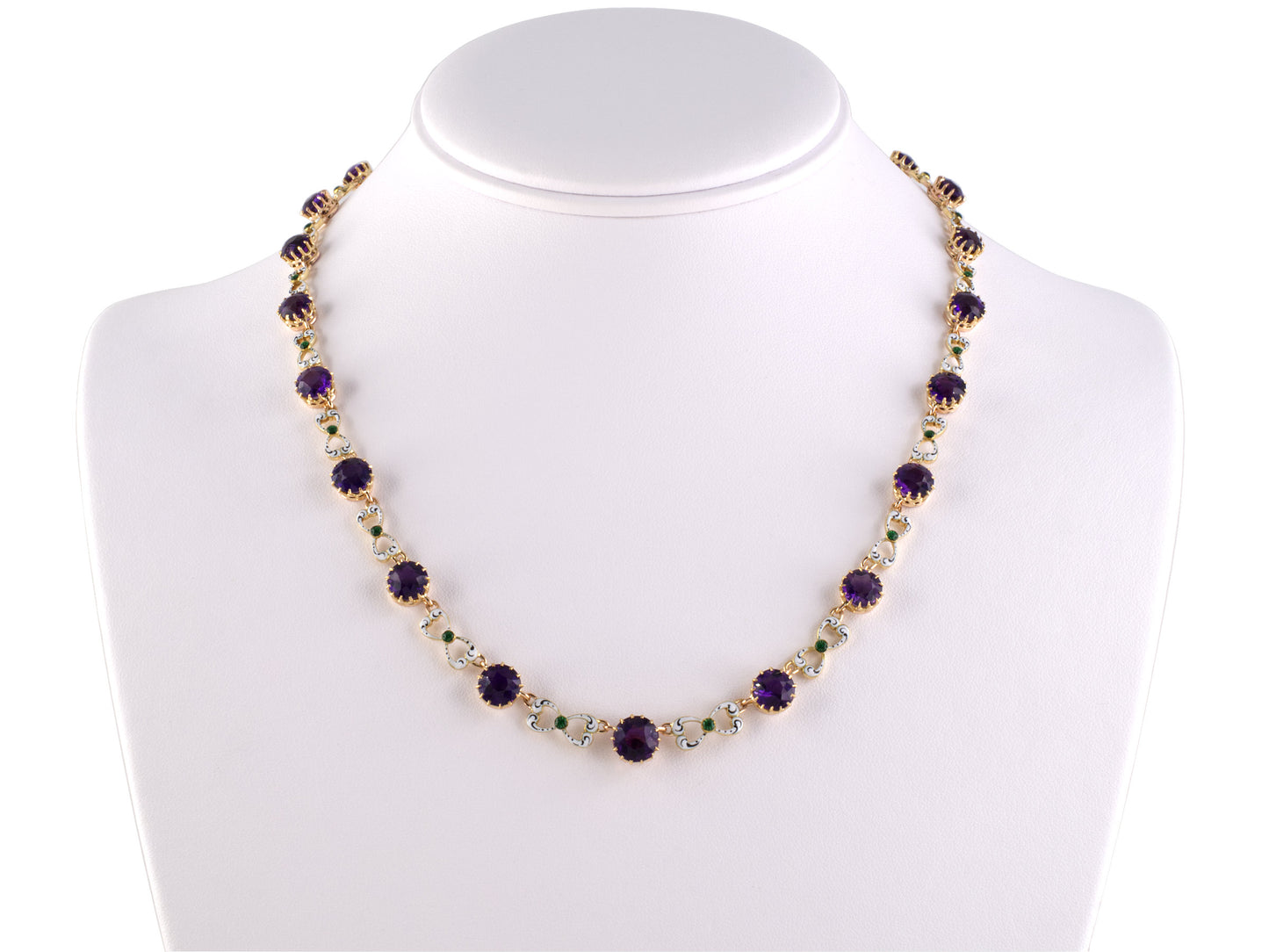 45269 - Victorian Gold Amethyst Enamel Bow Design Necklace