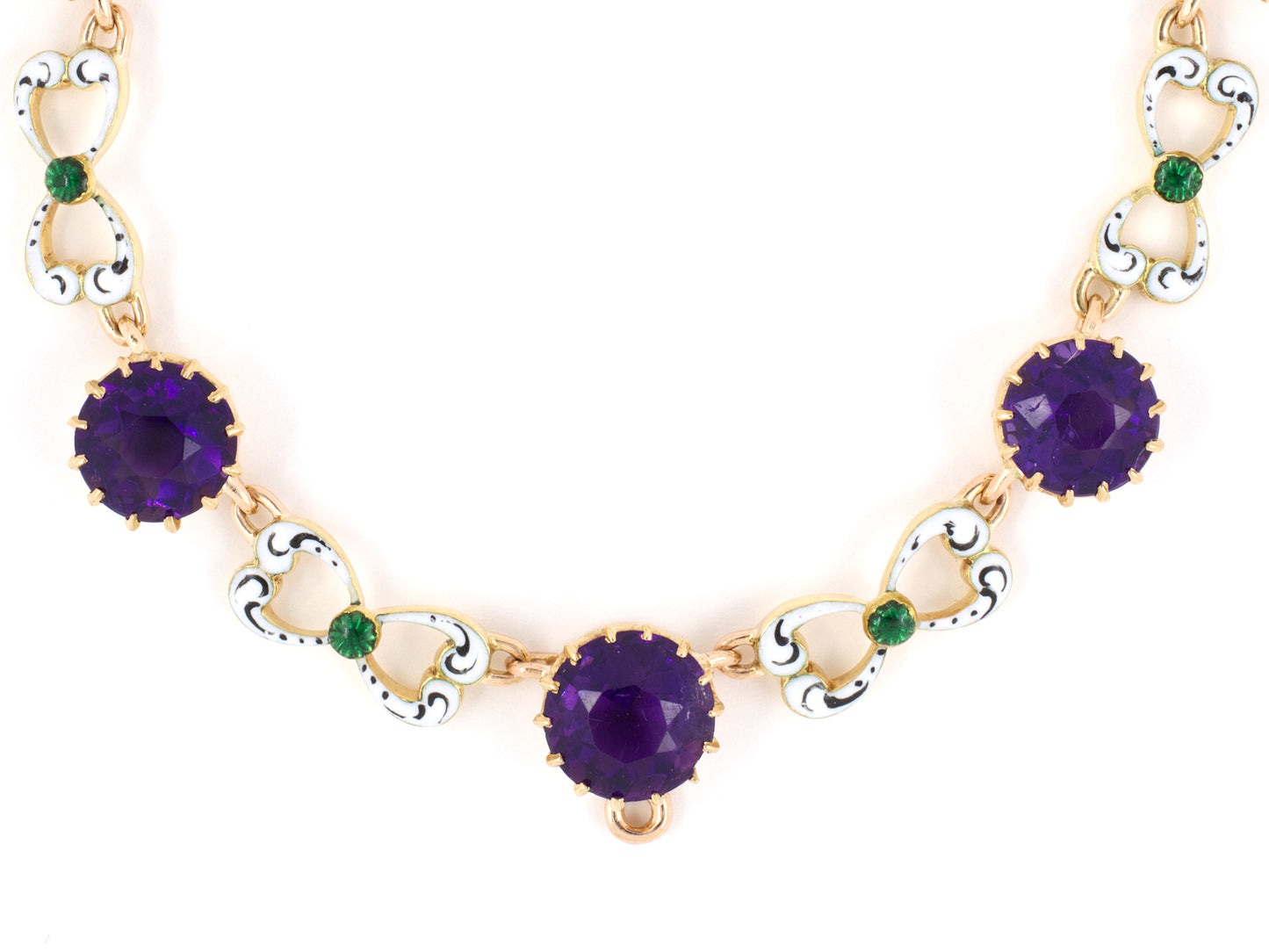 45269 - Victorian Gold Amethyst Enamel Bow Design Necklace