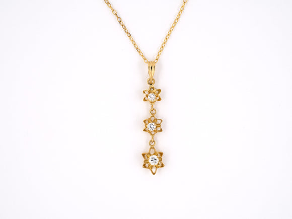 45270 - SOLD - Gold Diamond Scalloped 3 Stone Drop Pendant Necklace