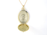 45271 - SOLD - Victorian Gold Platinum Diamond Purple Enamel Locket Pendant Necklace