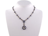 45273 - Platinum Sapphire Diamond Cluster Blue Enamel Link Necklace