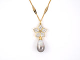 45279 - Gold Diamond Star Pendant Tear Drop Pearl  Navette Curb Link Chain Necklace