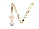 45279 - Gold Diamond Star Pendant Tear Drop Pearl  Navette Curb Link Chain Necklace