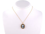 45280 - Gold Diamond Woman Profile Stone Cameo Pearl Pendant Necklace