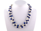 45283 - Gold Lapis White Agate Carved Lapis Flower 2 Strand Bead Necklace