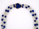 45283 - Gold Lapis White Agate Carved Lapis Flower 2 Strand Bead Necklace