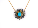 45285 - Victorian Gold Sterling Silver Turquoise Diamond Cluster Pendant Necklace