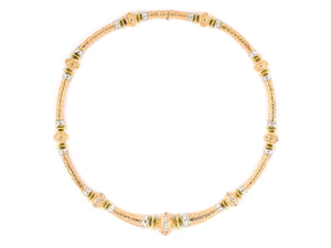 45286 - SOLD - Seidengang Laurel Gold Tri-Color Diamond Floral Link Tapered Necklace
