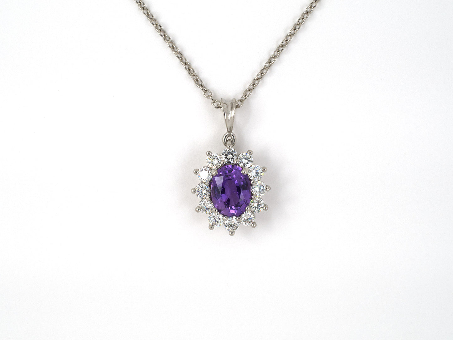 45287 - SOLD - Platinum Diamond AGL Purple Sapphire Cluster Pendant Necklace