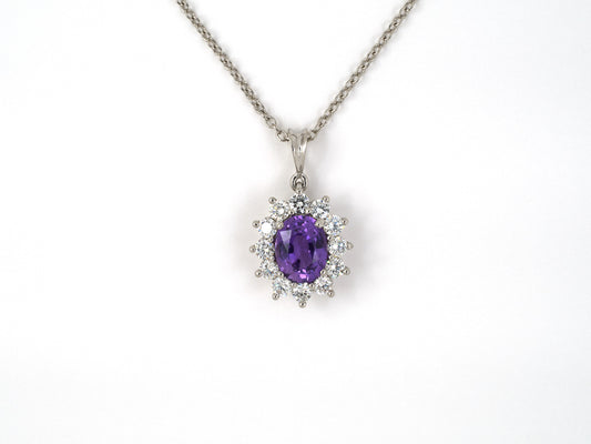 45287 - SOLD - Platinum Diamond AGL Purple Sapphire Cluster Pendant Necklace