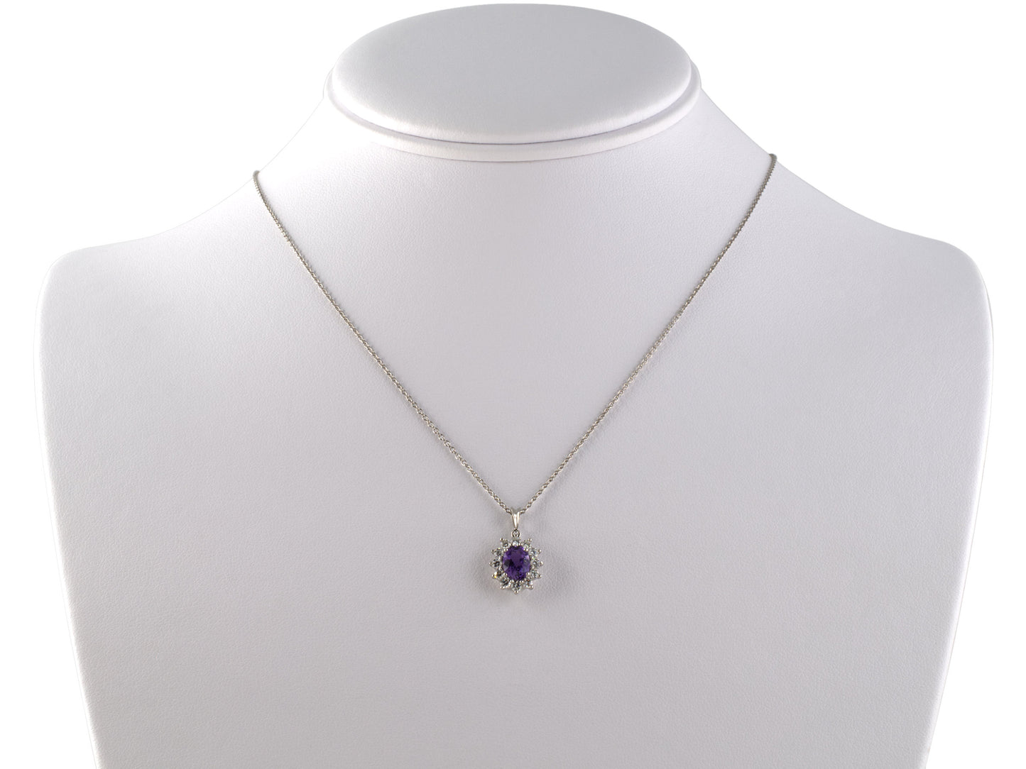 45287 - SOLD - Platinum Diamond AGL Purple Sapphire Cluster Pendant Necklace