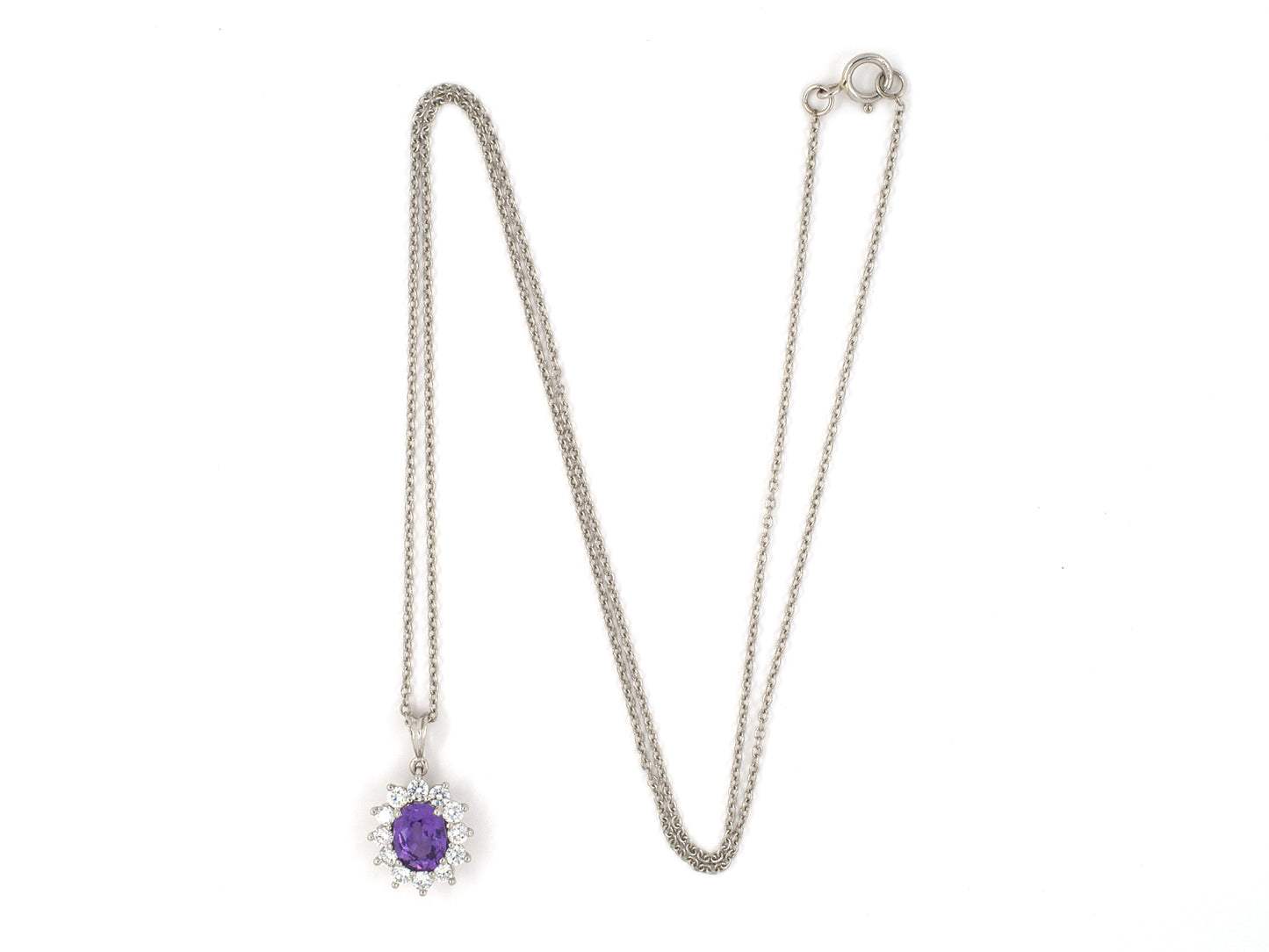 45287 - SOLD - Platinum Diamond AGL Purple Sapphire Cluster Pendant Necklace
