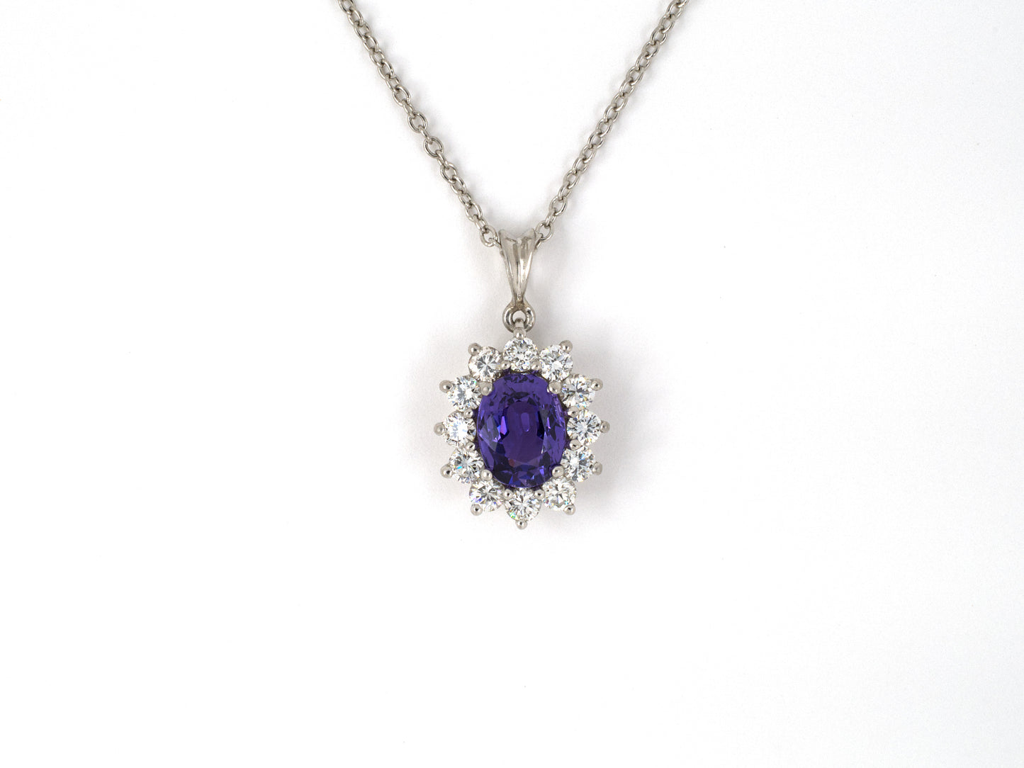 45288 - SOLD - Platinum Diamond AGL Purple Sapphire Cluster Pendant Necklace