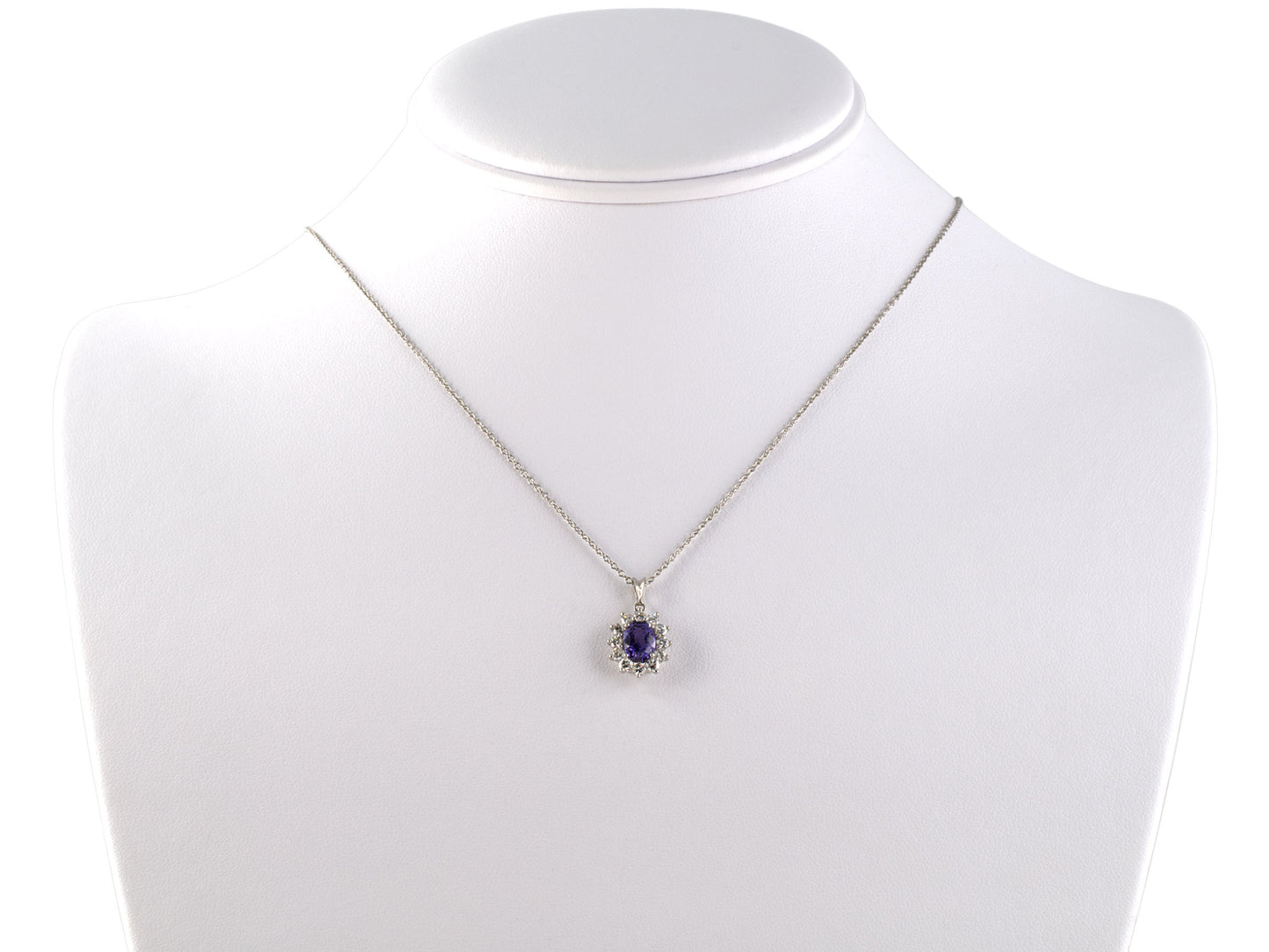 45288 - SOLD - Platinum Diamond AGL Purple Sapphire Cluster Pendant Necklace