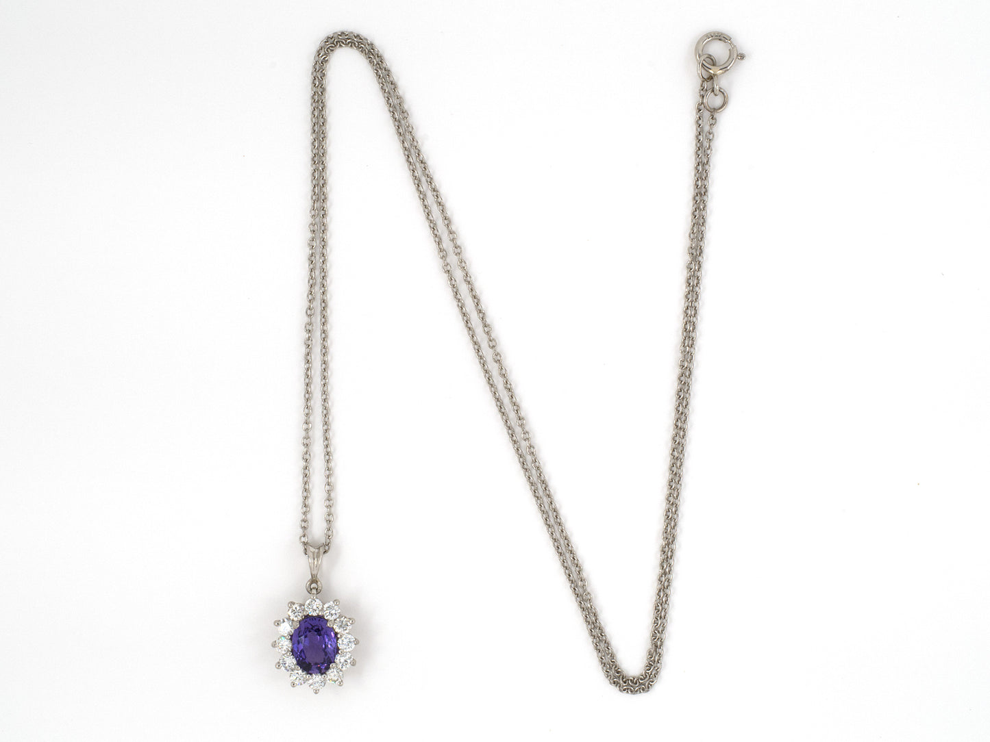 45288 - SOLD - Platinum Diamond AGL Purple Sapphire Cluster Pendant Necklace