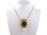 45290 - SOLD - Circa 1980s Gold Pearl Ruby Sapphire Diamond Roman Coin Pendant Necklace