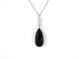 45291 - SOLD - Platinum Diamond Faceted Black Onyx Tear Drop Dangle Pendant Necklace