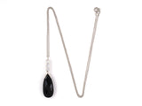 45291 - Platinum Diamond Faceted Black Onyx Tear Drop Dangle Pendant Necklace