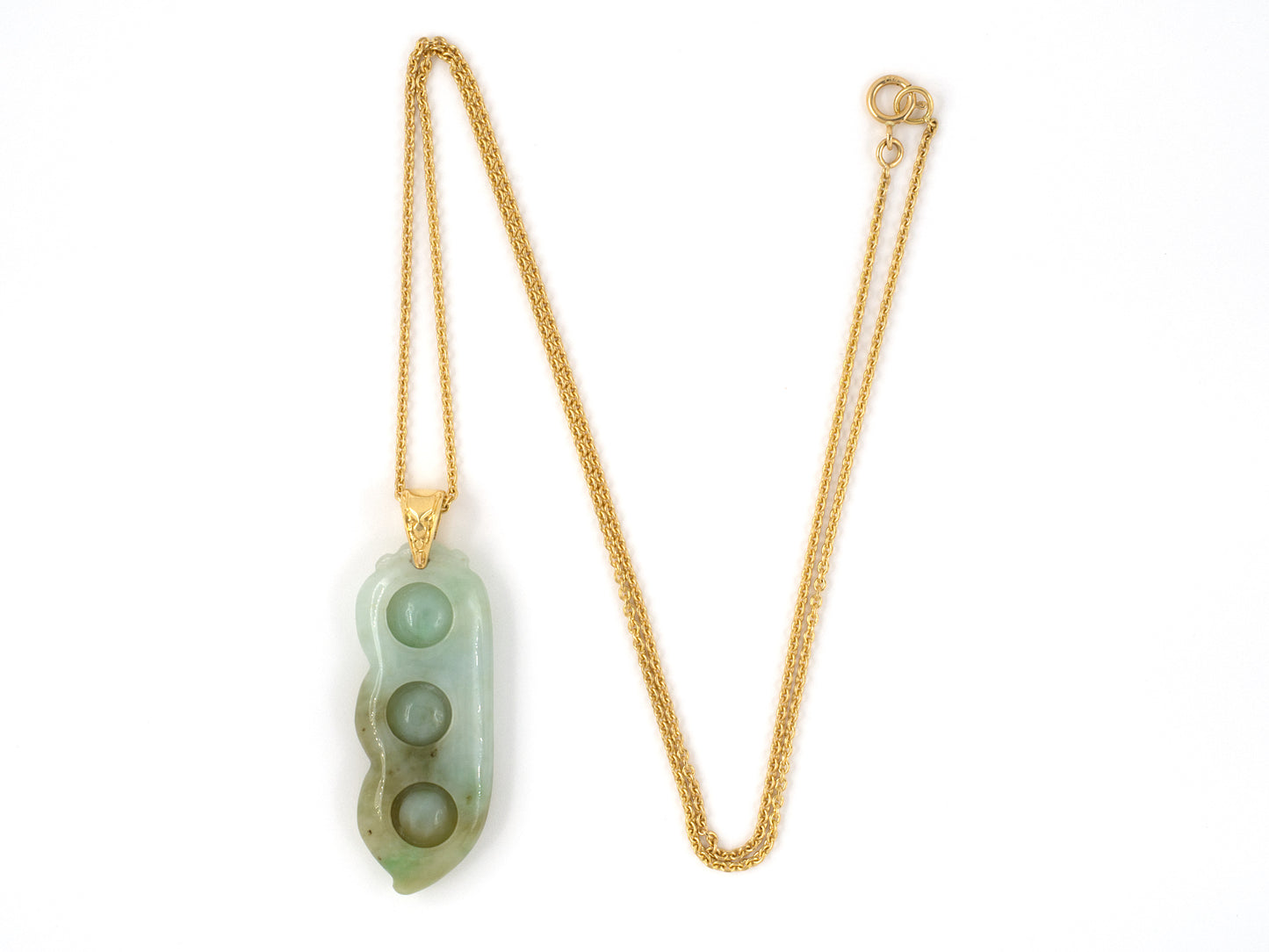 45293 - Gold GIA Jadeite Peapod Pendant Necklace With Chain