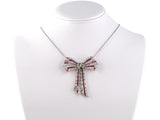 45295 - Edwardian Platinum Diamond Ruby Bow Pin Pendant Necklace