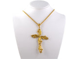 45296 - Art Nouveau Gold Diamond Floral Leaves Cross Pendant Necklace