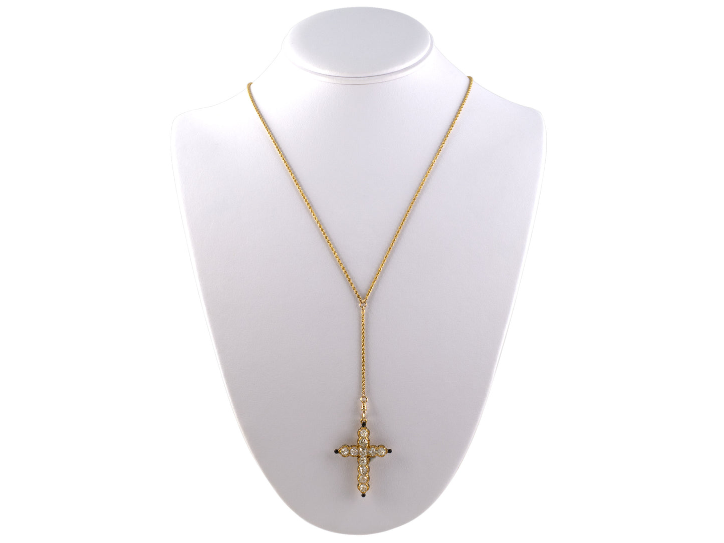 45297 - SOLD - Victorian Gold Diamond Black Enamel Cross Pin Pendant Sautoir