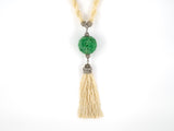 45299 - Circa 1910 Platinum GIA Jadeite Carved Ball Seed Pearl Tassels Pendant Necklace