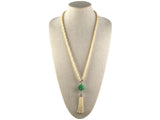 45299 - Circa 1910 Platinum GIA Jadeite Carved Ball Seed Pearl Tassels Pendant Necklace