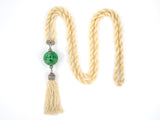 45299 - Circa 1910 Platinum GIA Jadeite Carved Ball Seed Pearl Tassels Pendant Necklace