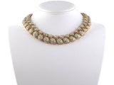 45300 - SOLD - Gold Diamond Cluster Floral Leaf 2 Row Necklace