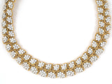 45300 - SOLD - Gold Diamond Cluster Floral Leaf 2 Row Necklace