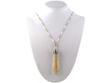 45303 - Victorian French Gold Platinum Rose Cut Diamond Enamel GIA Natural Pearl Tassels Drop Pendant Necklace