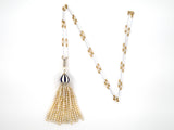 45303 - Victorian French Gold Platinum Rose Cut Diamond Enamel GIA Natural Pearl Tassels Drop Pendant Necklace