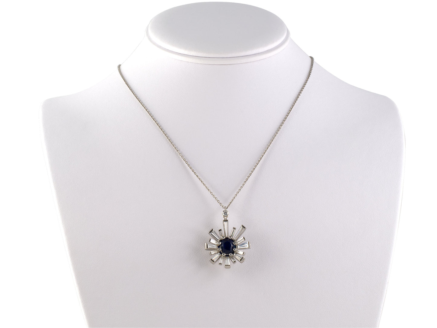 45304 - SOLD - Platinum AGL Burma Sapphire Diamond Starburst Cluster Pendant Necklace