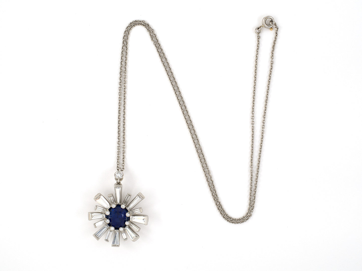 45304 - SOLD - Platinum AGL Burma Sapphire Diamond Starburst Cluster Pendant Necklace