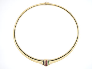 45306 - Gold Diamond Ruby Emerald Sapphire Slide Tapered Omega Necklace